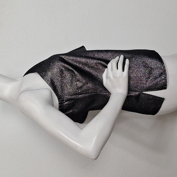 Zara Silver Black Metallic Shimmery Romantic Witchy One Shoulder Top Size S - Picture 7 of 9